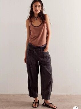 NWT Free People We The Free Silverton PullOn Barrel Jeans Washed Black MSRP $128